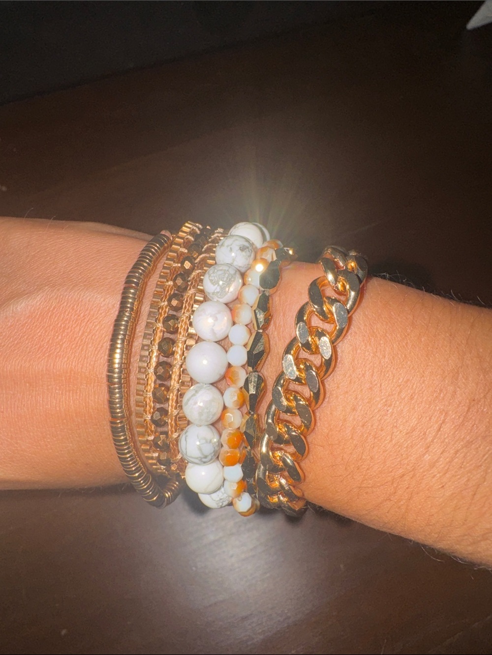 Gold and White Beaded Stack Bracelet Set